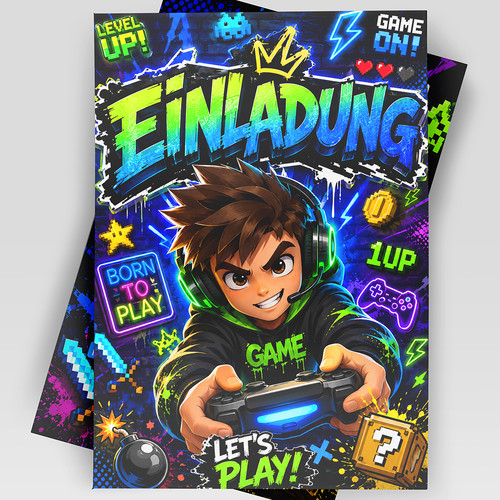 Gaming einladungskarten - 8x,